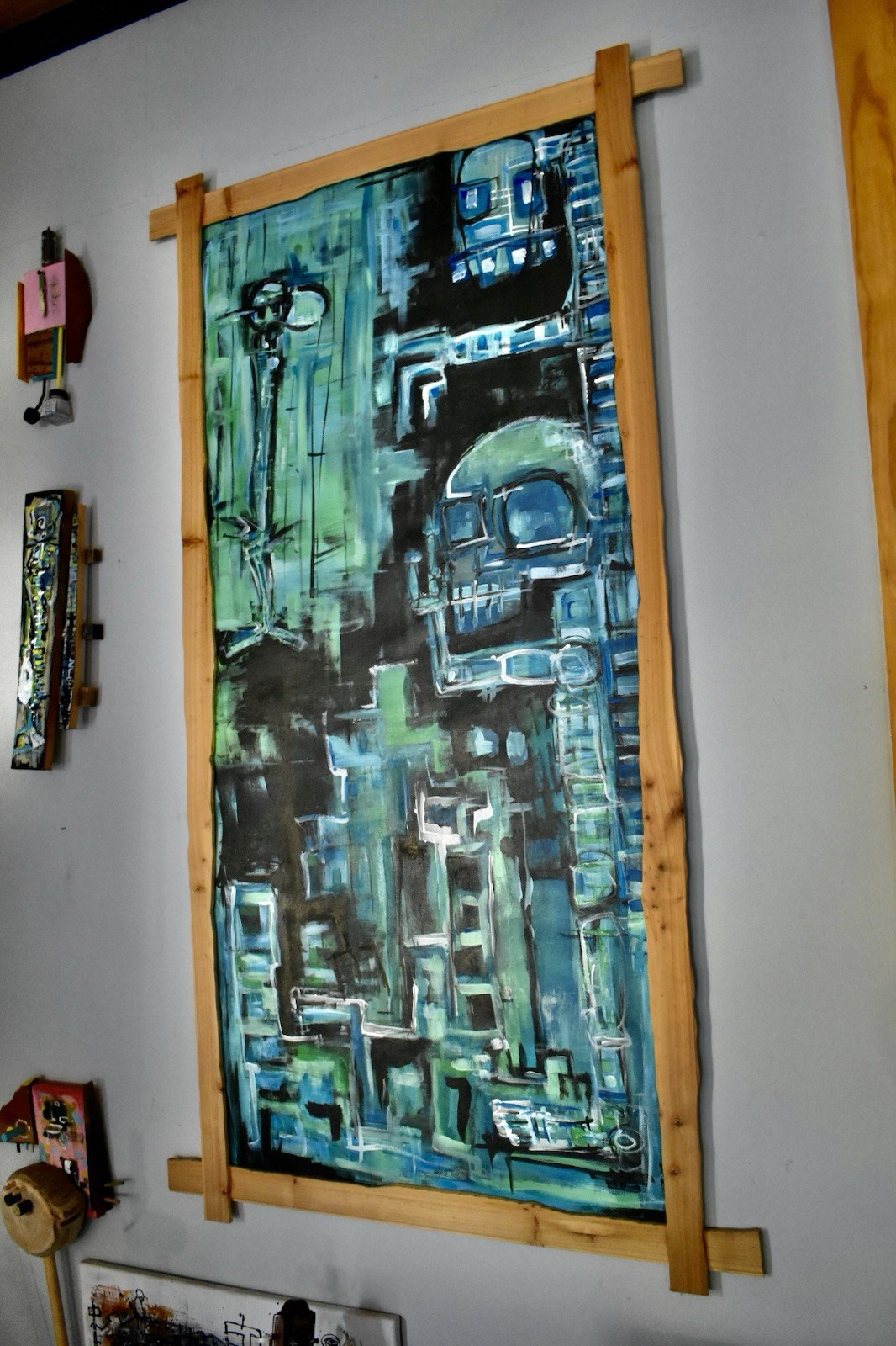 Original Art Framed with Cedar Wood Signed / Abstract Acrylic