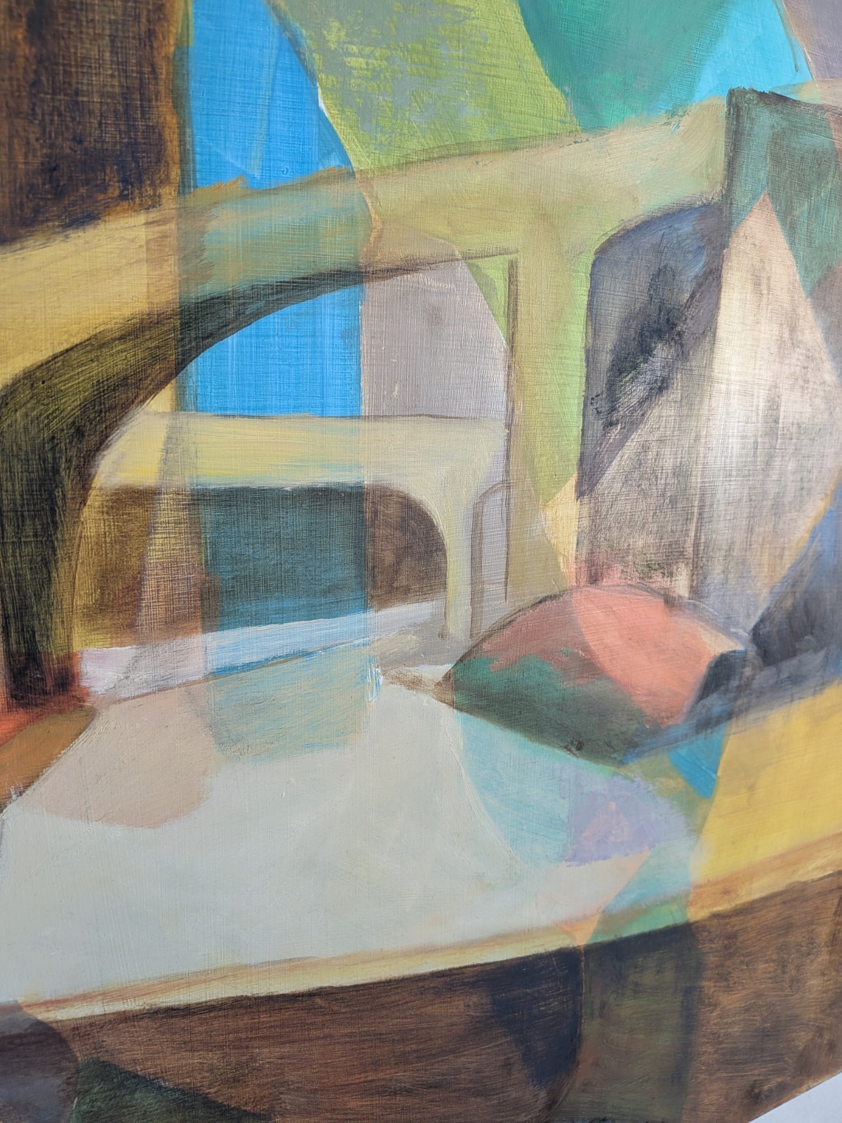 Vintage Modern Constructivist Geometric Abstract Surrealist Midcentury Painting