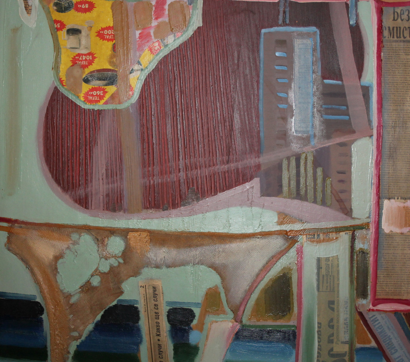 Vintage Large Abstract oil collage painting signed