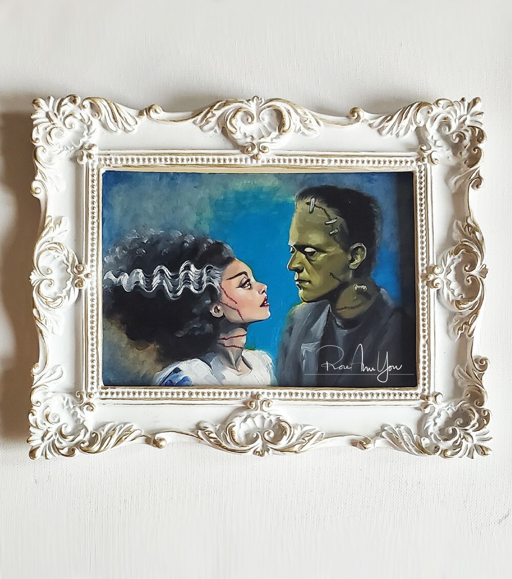 Original Oil Painting of FRANKENSTEIN & BRIDE Signed & Dated – Fanart