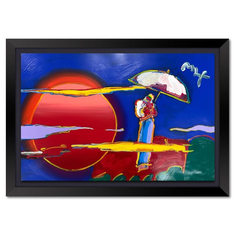 Peter Max «New Moon» Framed Acrylic Mixed Media (36.5″ x 48.5″) Hand Signed