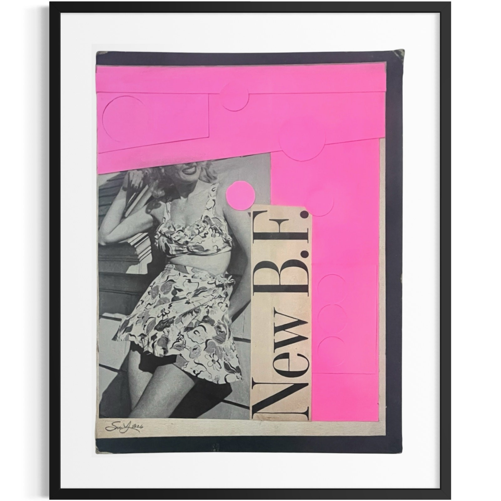 Original Mixed Media Modern Art Collage «New B.F.» 6.5×8.5″ Signed