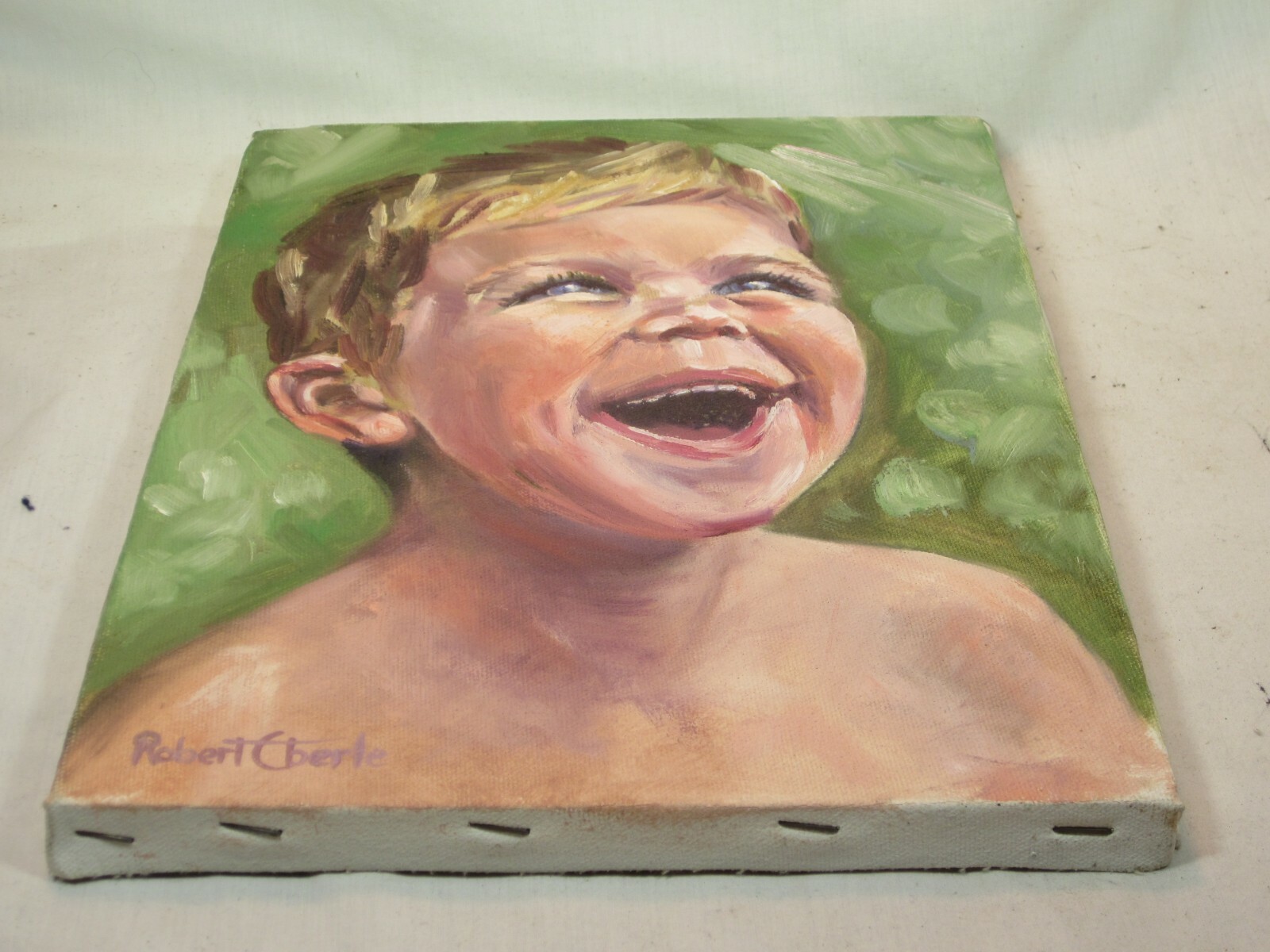 Robert Eberle hand painted famous Indiana USA artist signed child boy portrait