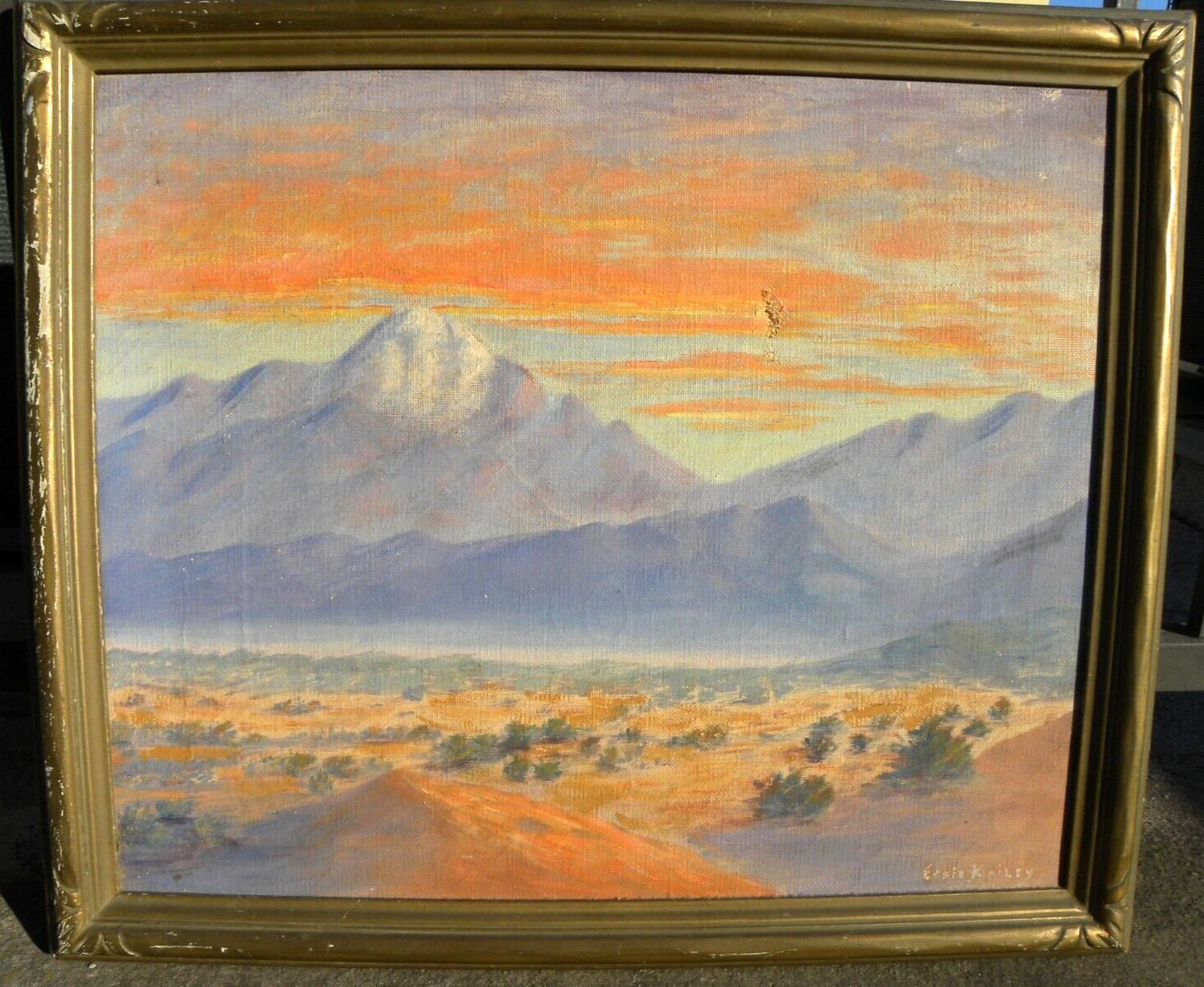 California desert ca. 1940 impressionist painting signed Essie Kailey