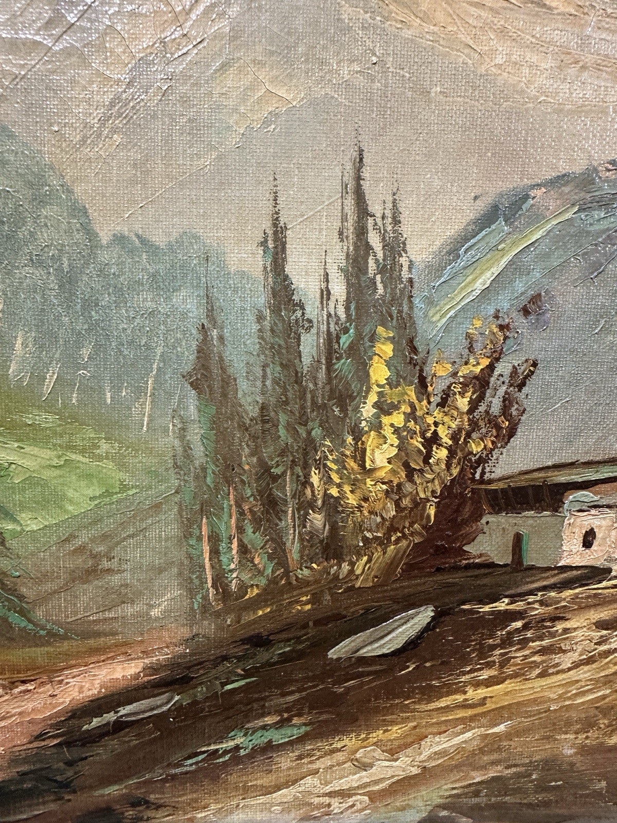Oil On Canvas Signed Mountain Landscape Austrian Or German School 20th Century