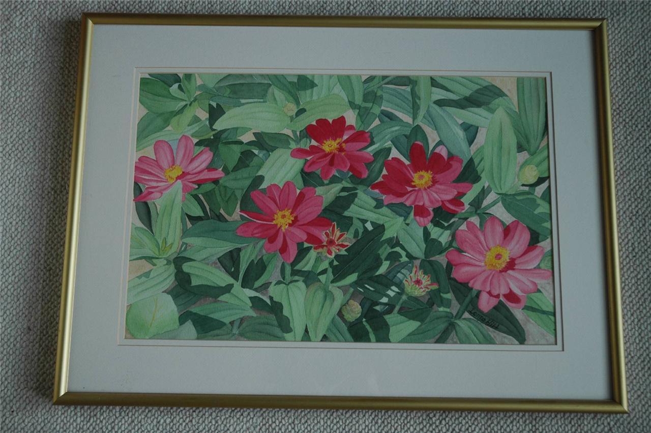 Beautiful Original Floral Watercolor W/ Dahlias by Nebraska Artist Donna Hill