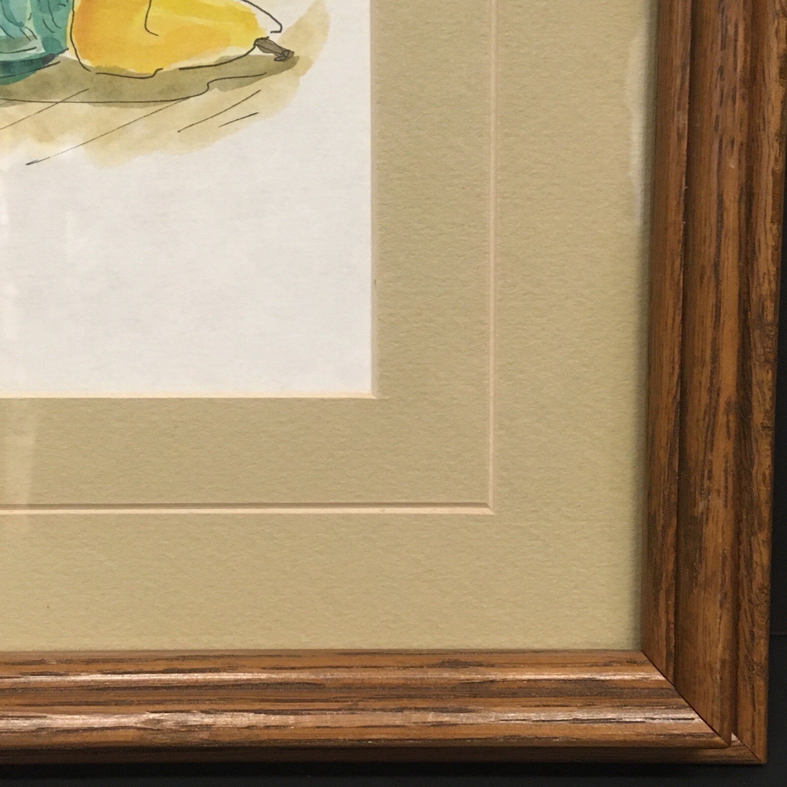 Nancy Cowan Signed Matted Framed Watercolor Blue Green Ball Jar Apple and Pear