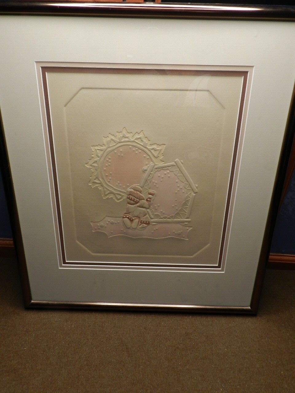 Vintage,ORIGINAL,FRAMED,EMBOSSED ART,»FLESHING SKINS»ESKIMO, 3/5,SIGNED,