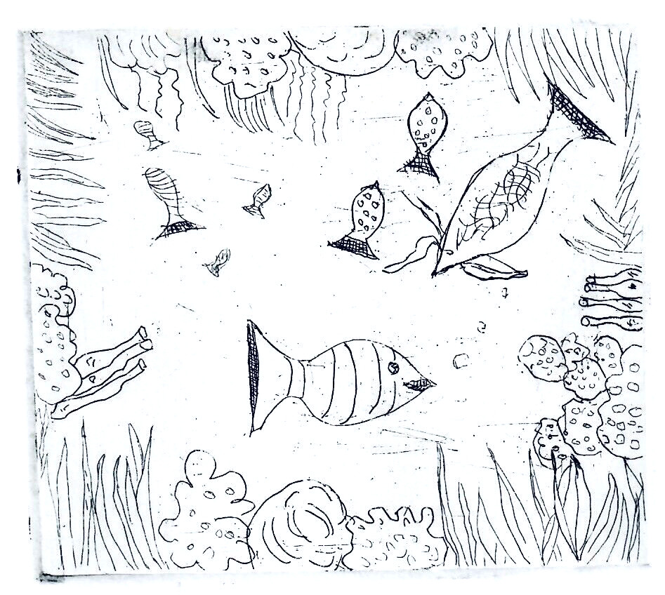 Tranquil Underwater Etching Small 80s Art Tropical Fish Tank Sea Ocean Reef MCM