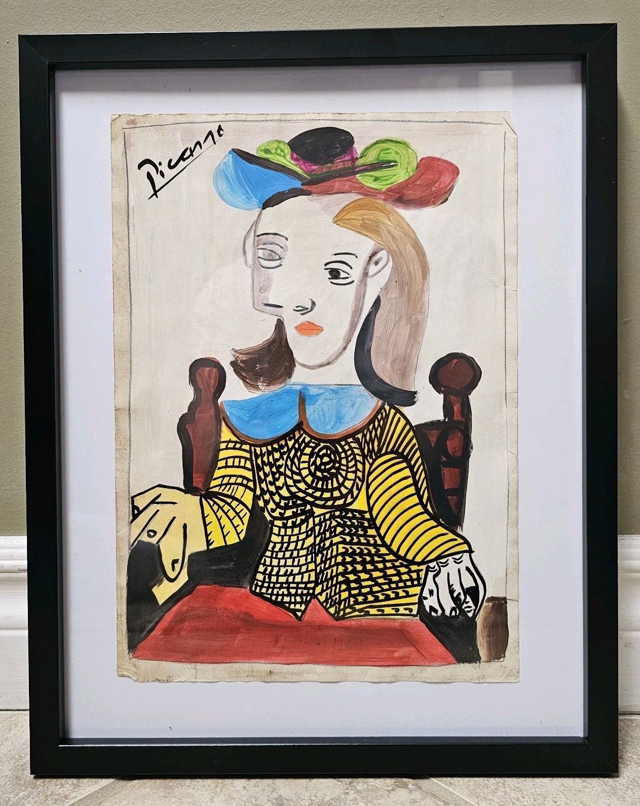 Picasso Original Painting -Signed -Gallery Stamp -Framed -Not A Copy