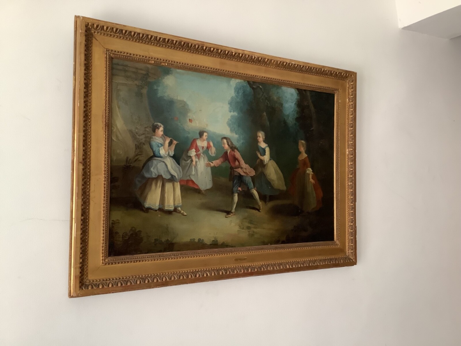 TO RESTORE 18th CIRCLE FRAGONARD ENTERTAINMENT IN PARK FRENCH OIL ON CANVAS