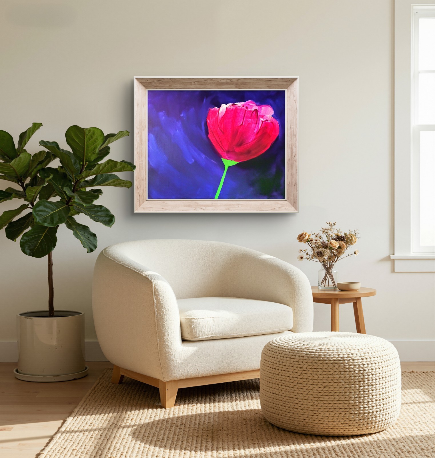 Red Tulip At Dusk Colorful Modern Art Acrylic Painting Canvas.