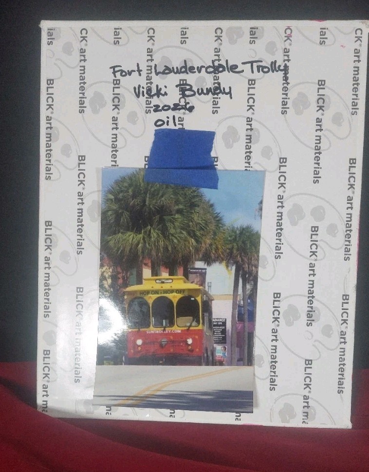 Ft.Lauderdale Trolley city scene Original oil on canvas painting 8×10 VB