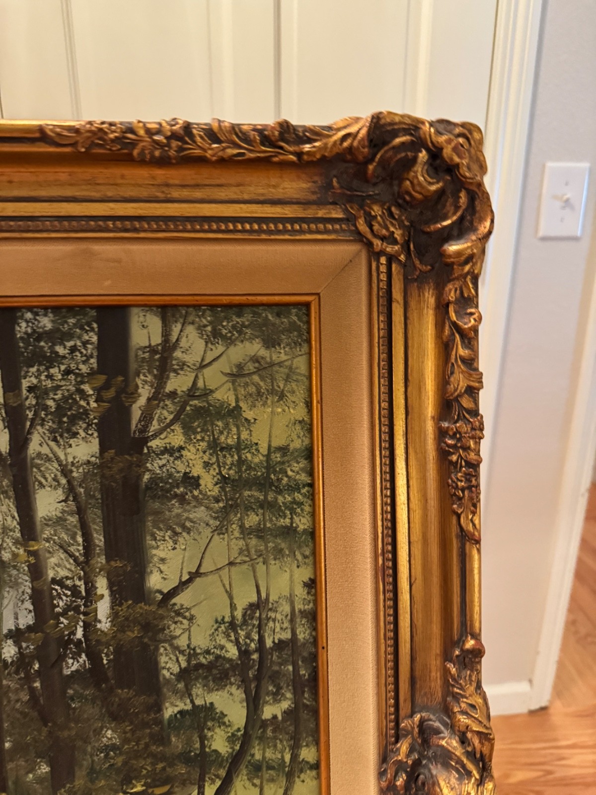 Deep In The Forest Ornate Wood Framed Oil Painting By De Ong 43″ x 31″