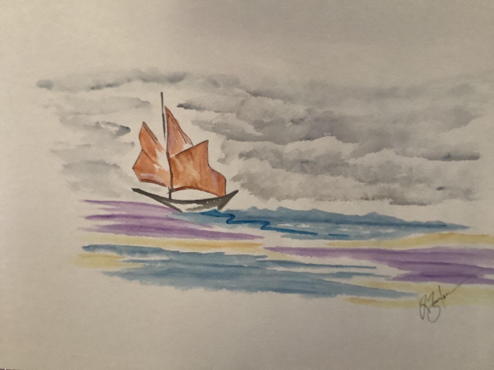 Watercolor painting. Floating into Colors. Ready for framing 14 x10