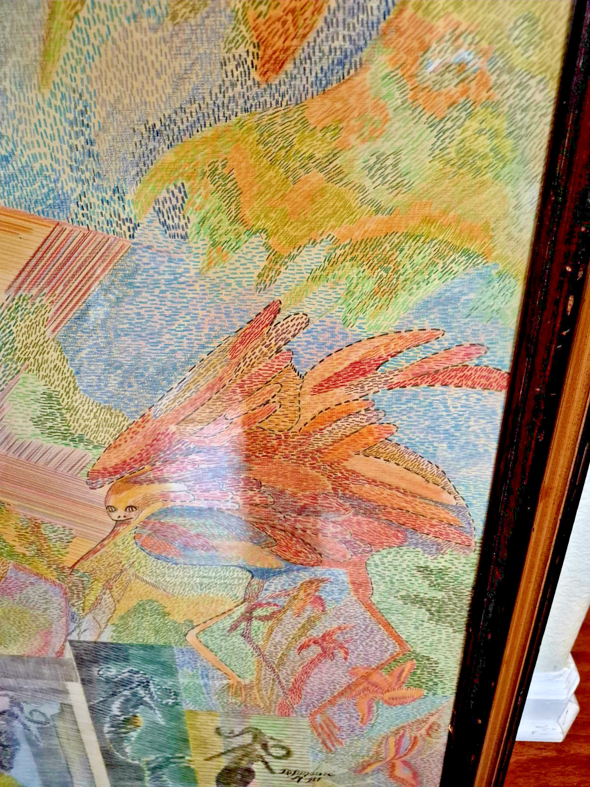 Large 43″ X 36″ Art Painting Colored Pencil Pointillism Mima Trifunovic Mermaids