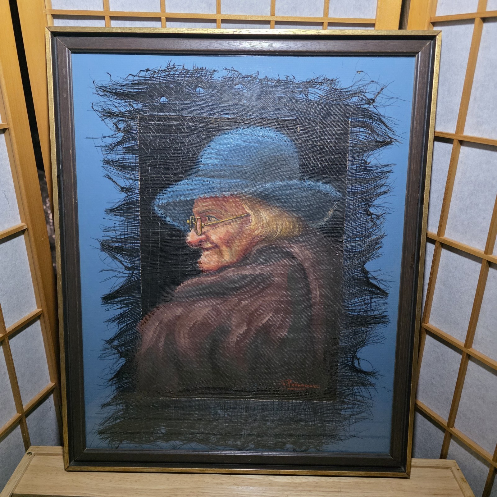 Original Oil Latin Amer Folk Art Horse Hair Canvas 17.5X21.25″ Signed Vtg Unique