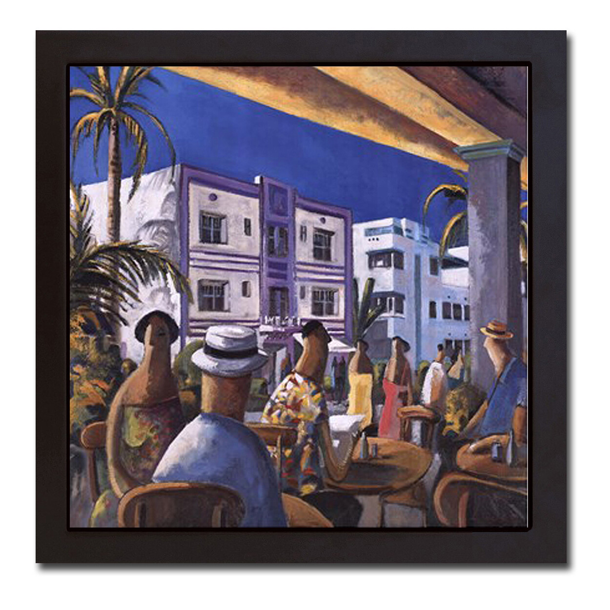 Black Framed Breakfast in Miami by Lourenco Canvas Giclee Art (16 in x 16 in)