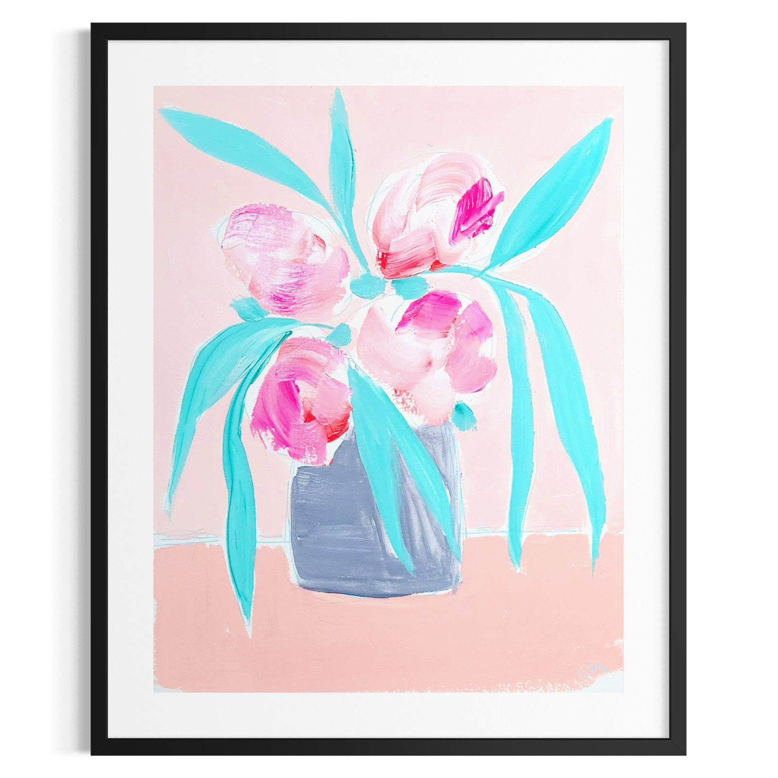 Original Floral 9×12 Painting Acrylic Blush Peach Living Room Wall Art Handmade