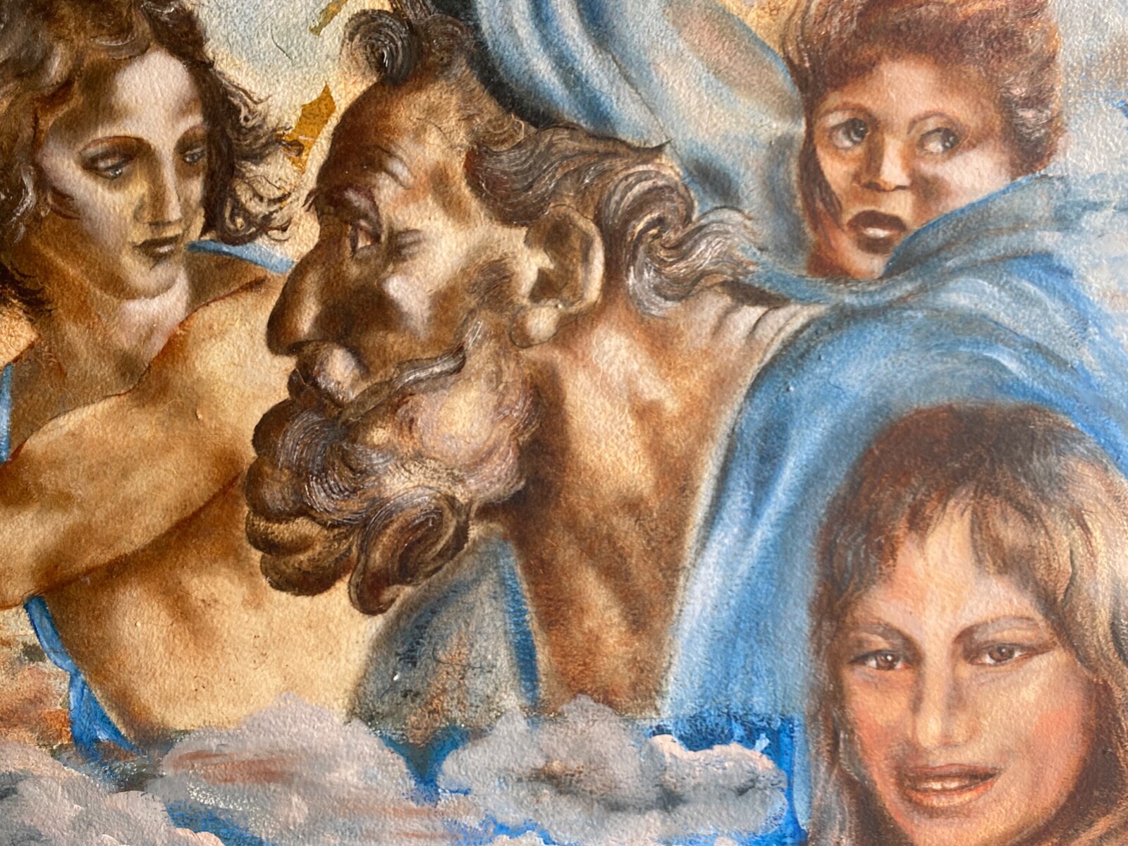 Oil painting signed. Wollenweber Jesus and his angels persons surrealism