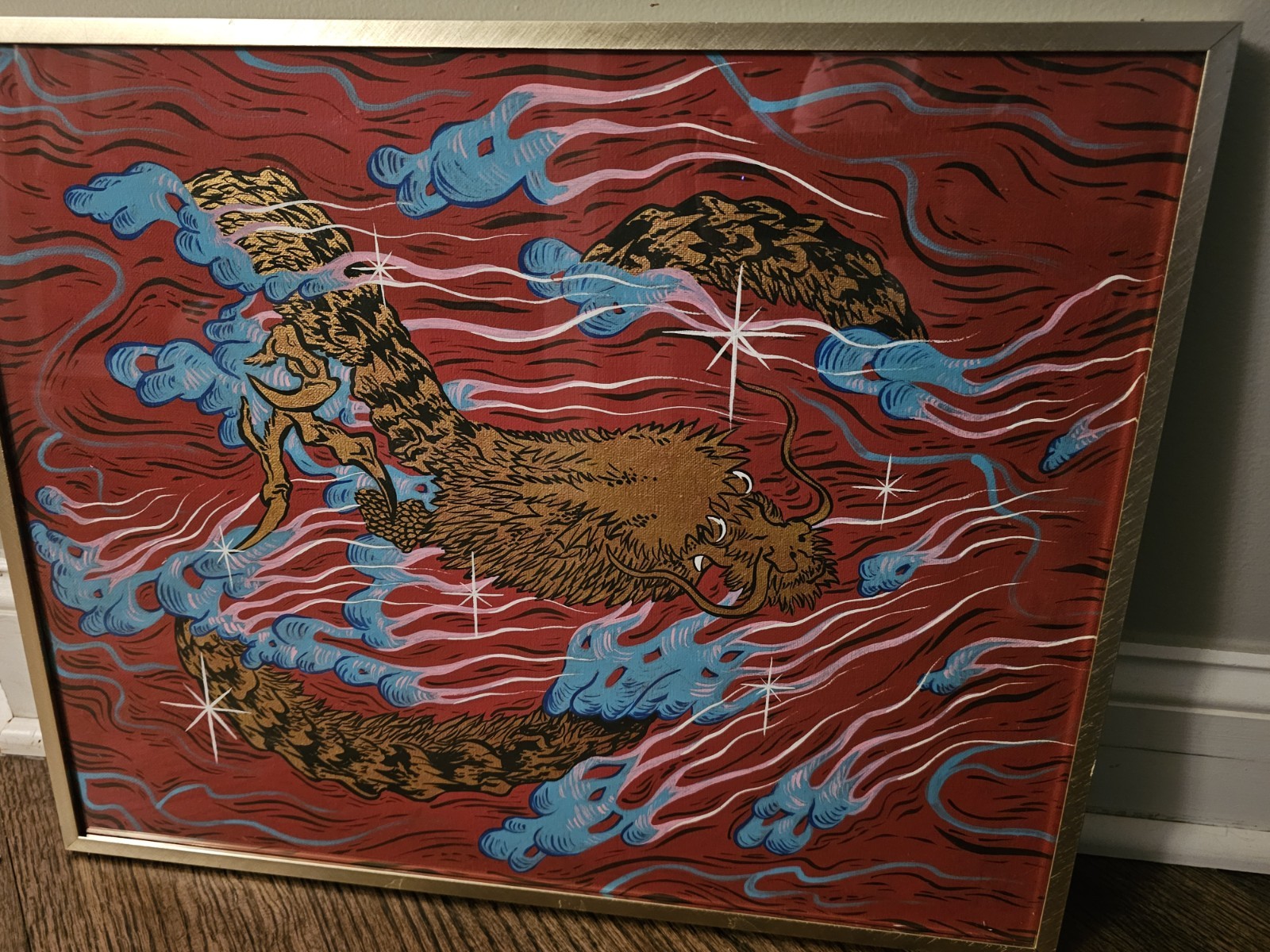 Original Acrylic Painting- Framed & Signed- Mythical Dragon Ultra-Contemporary