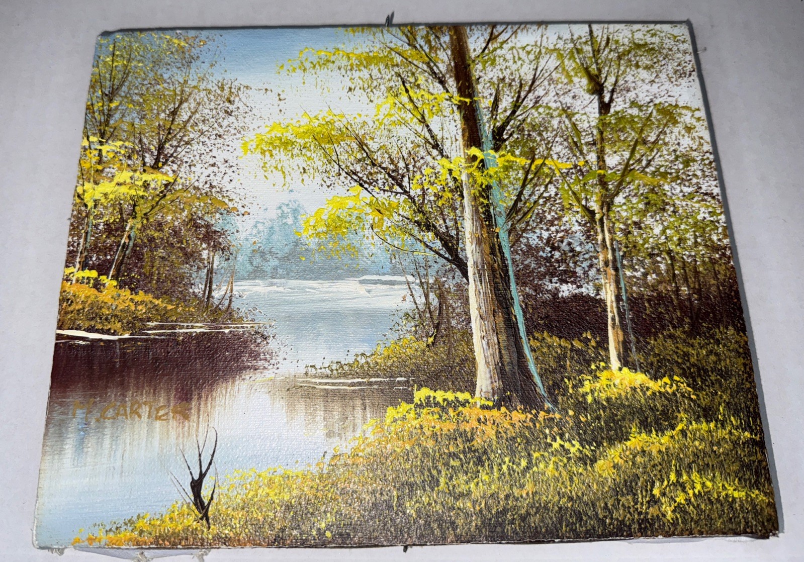 Original Oil Painting Of Forest Lake Wall Art 8.25inch By 10.25inch Canvas