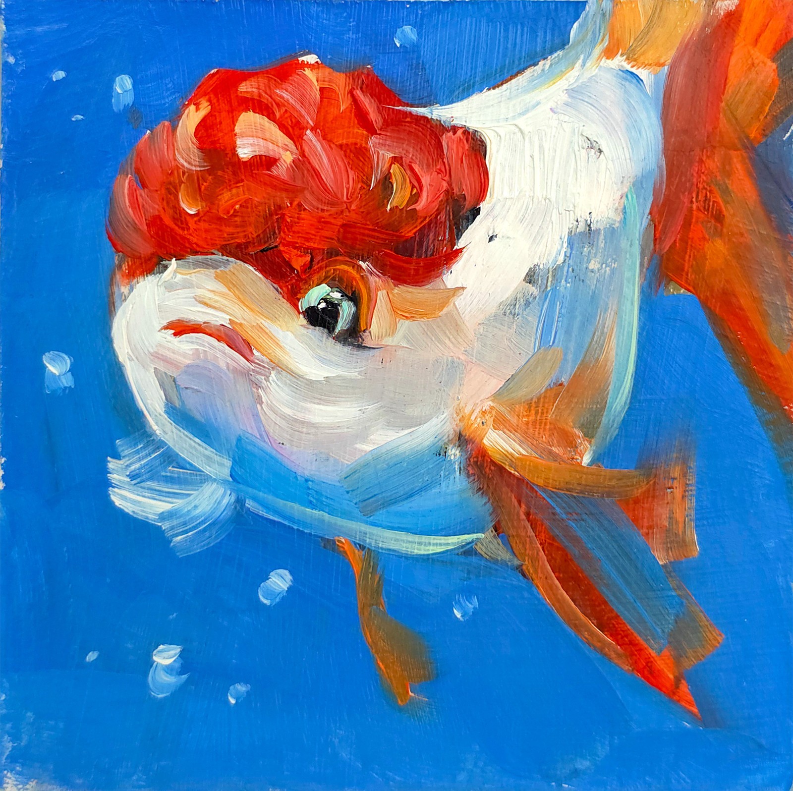 Original Oil Painting Goldfish Art Whimsical Animal Wall Decor