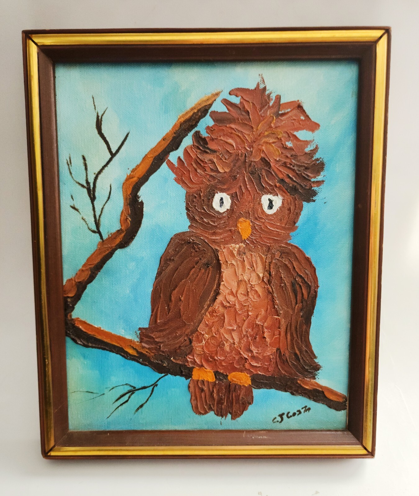 VINTAGE! Impasto Oil Painting «EL OWL» by C.J. Costa – Oil on Canvas (8×10)
