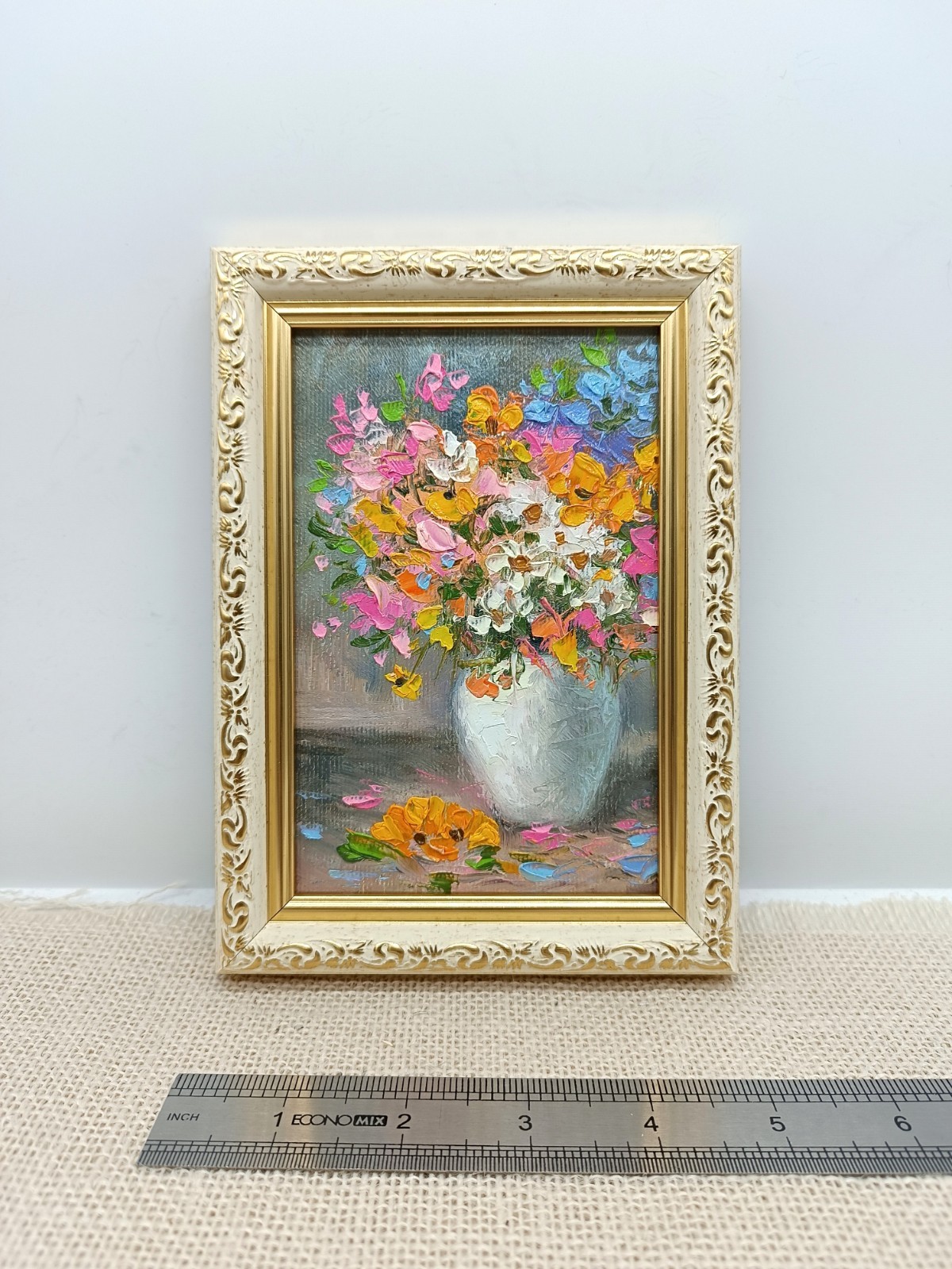 Flower Bouquet Oil Painting 4×6 Signed Original mini Art Framed Home Decor Gift