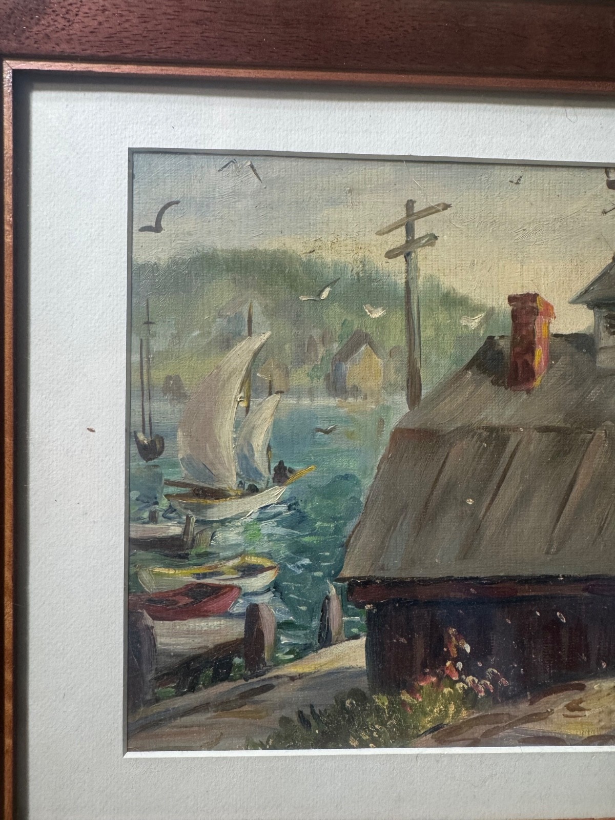 Florence Prince Ewing «Harbor Landscape Scene» Oil Painting – Signed/Framed