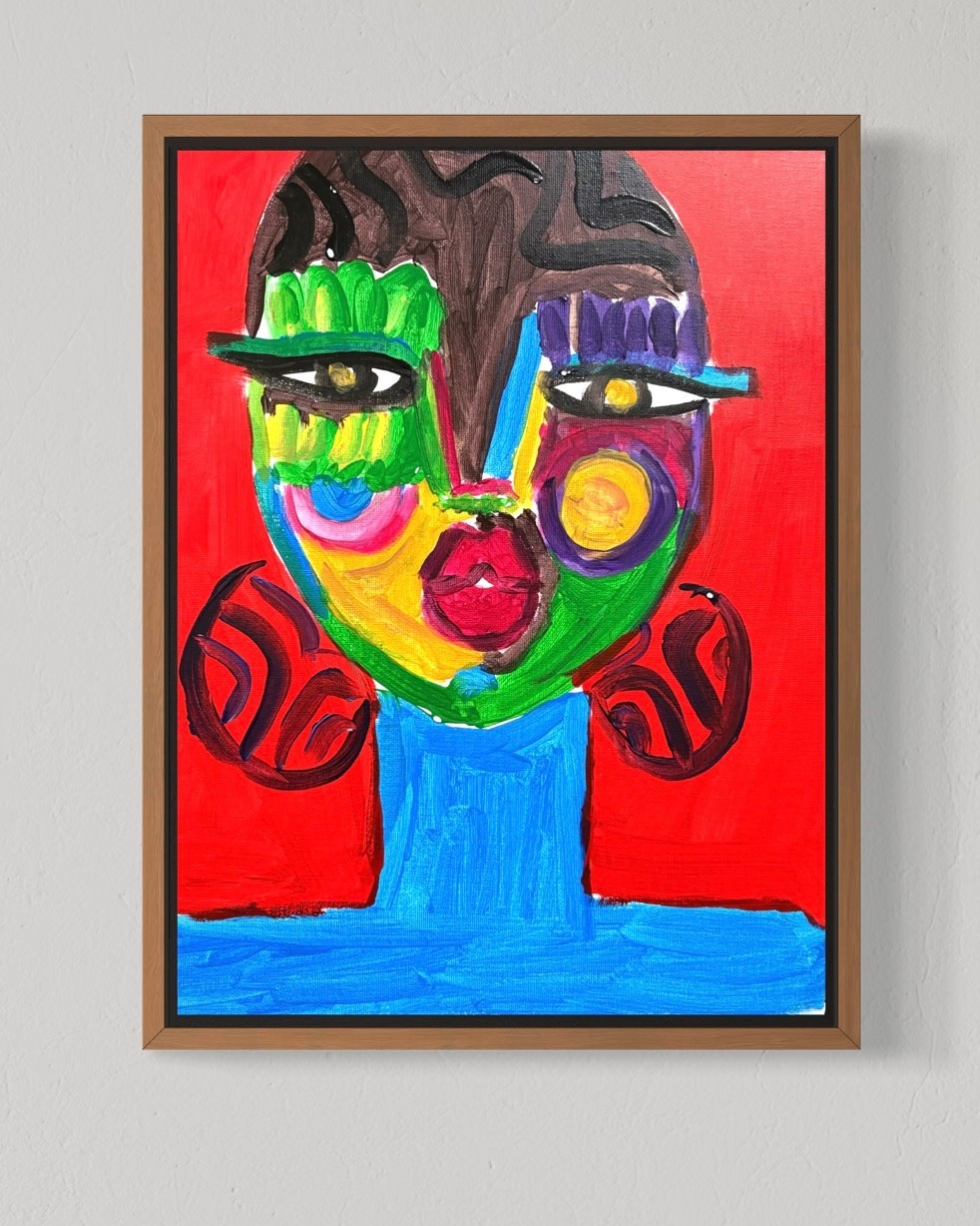 Original African Girl 12×16 Canvas Colorful Abstract Portrait Wall Art