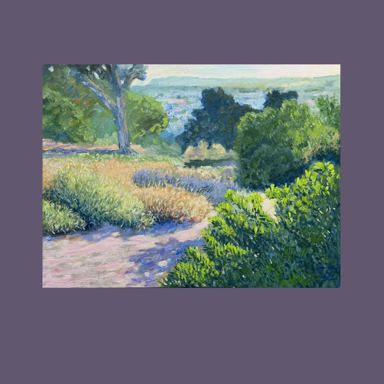 Oil Painting. Original. Impressionist Landscape Art. Sunlit Trees Scene