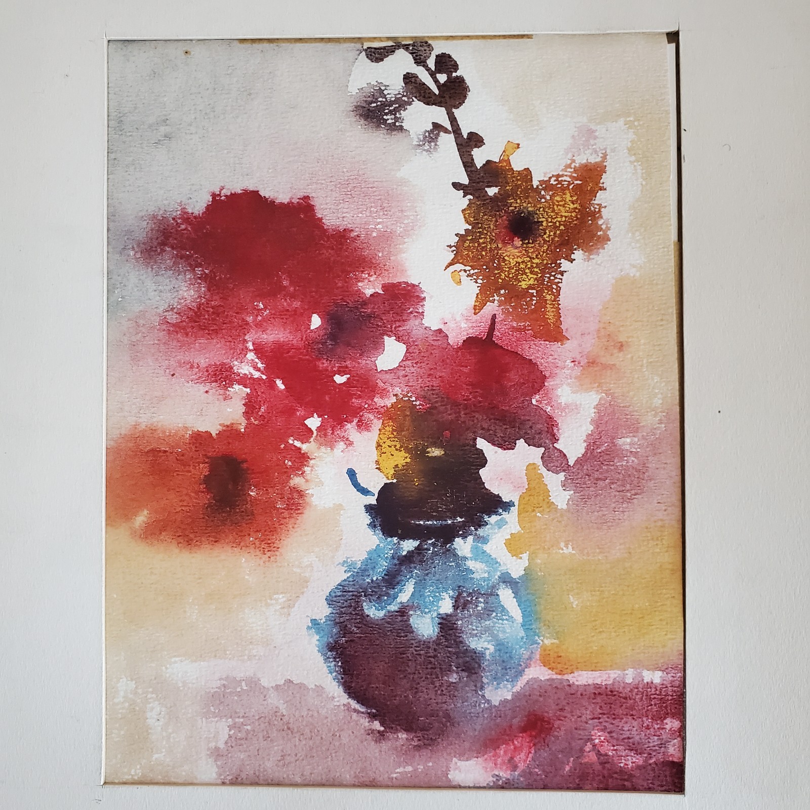 Vintage Watercolor Flowers Painting Gorgeous Original One of A Kind OOAK Art MCM