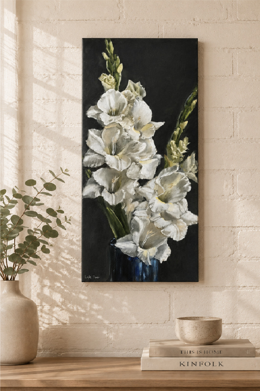 White Gladiolus bouquet original oil painting Sword Lilies