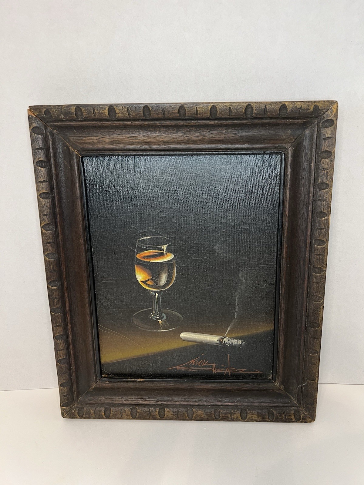 VTG Rare Rick Gonzalez Signed Oil Painting Cigarette Brandy Man Cave Smoke