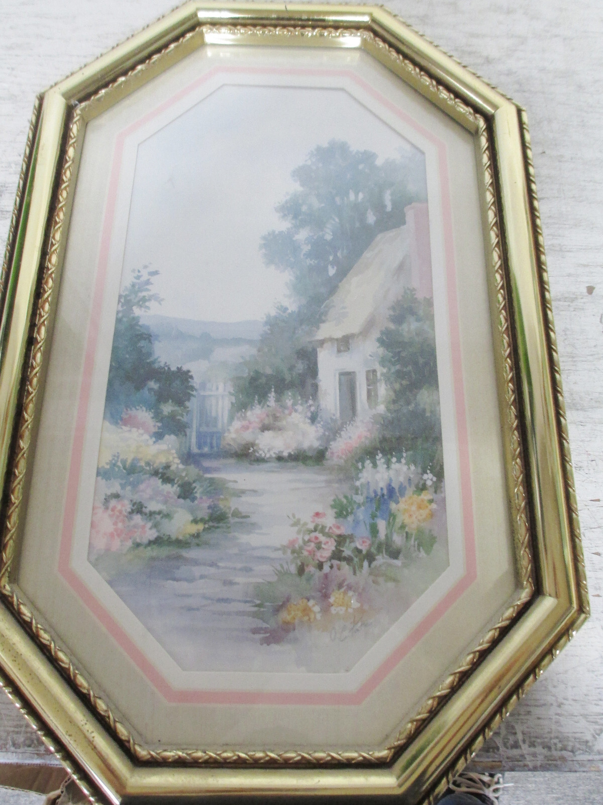 Vintage Signed O. C. Tate Artwork Framed & Matted Country Cottage Home 14 X 22