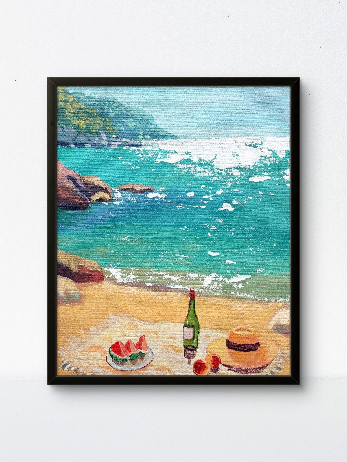 Original Painting 8×10 Mediterranean Beach Picnic Adriatic Sea Impressionism Art