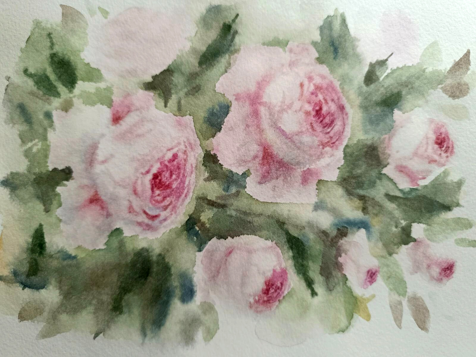 Flowers PINK ROSES Original Modern Artwork Painting Floral Landscape Art Gift A5