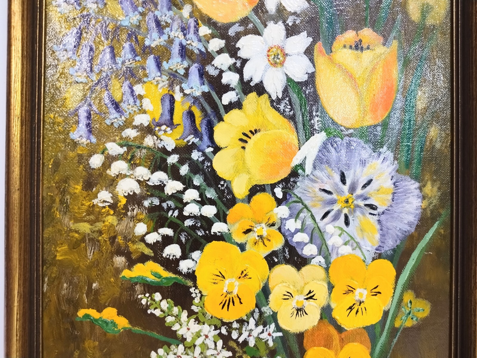 Mid Century Primitive Impressionist Style Flowers Still Life Oil Painting Signed