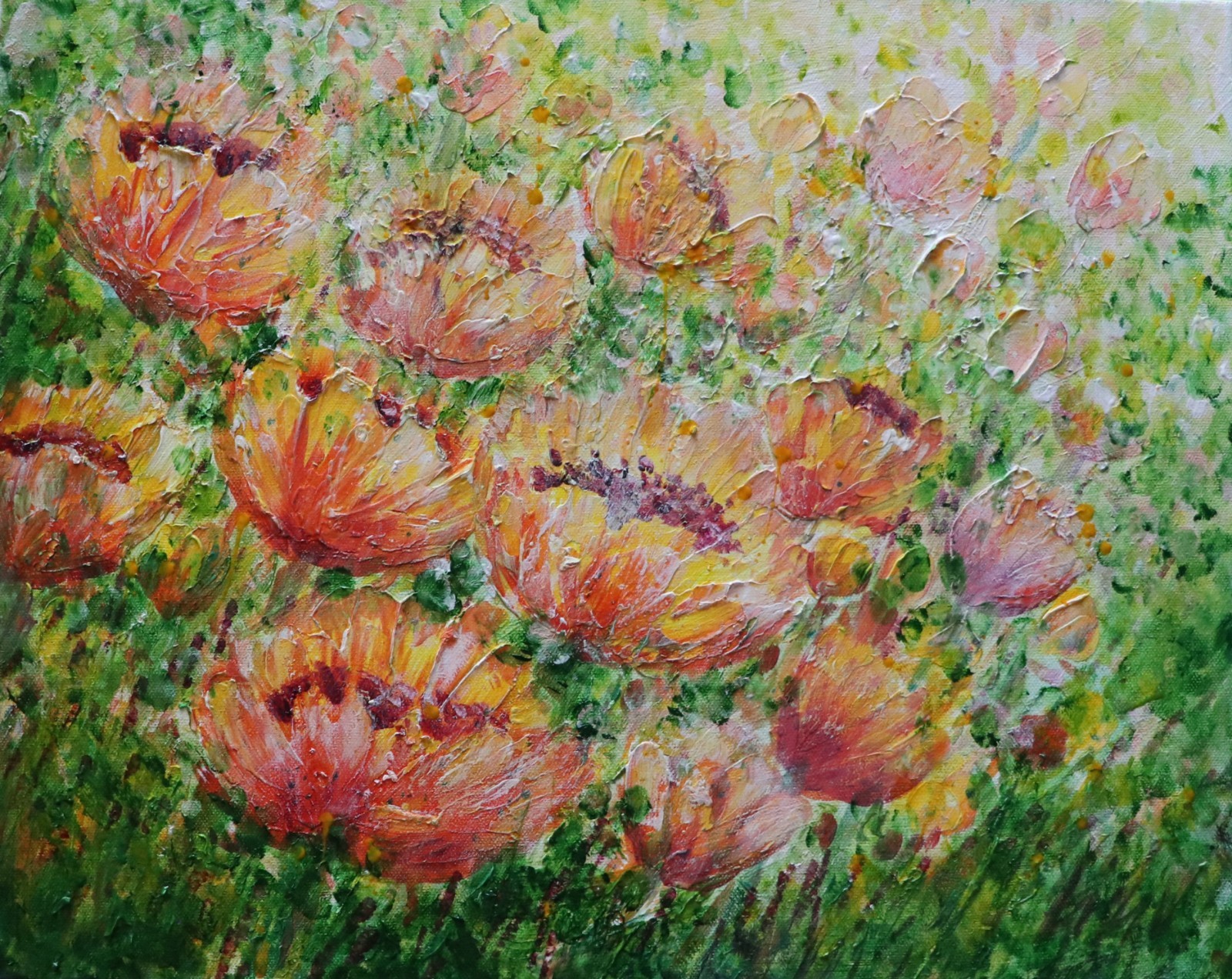 Textured Orange Yellow Floral Impasto Painting | Vibrant Garden Canvas Art