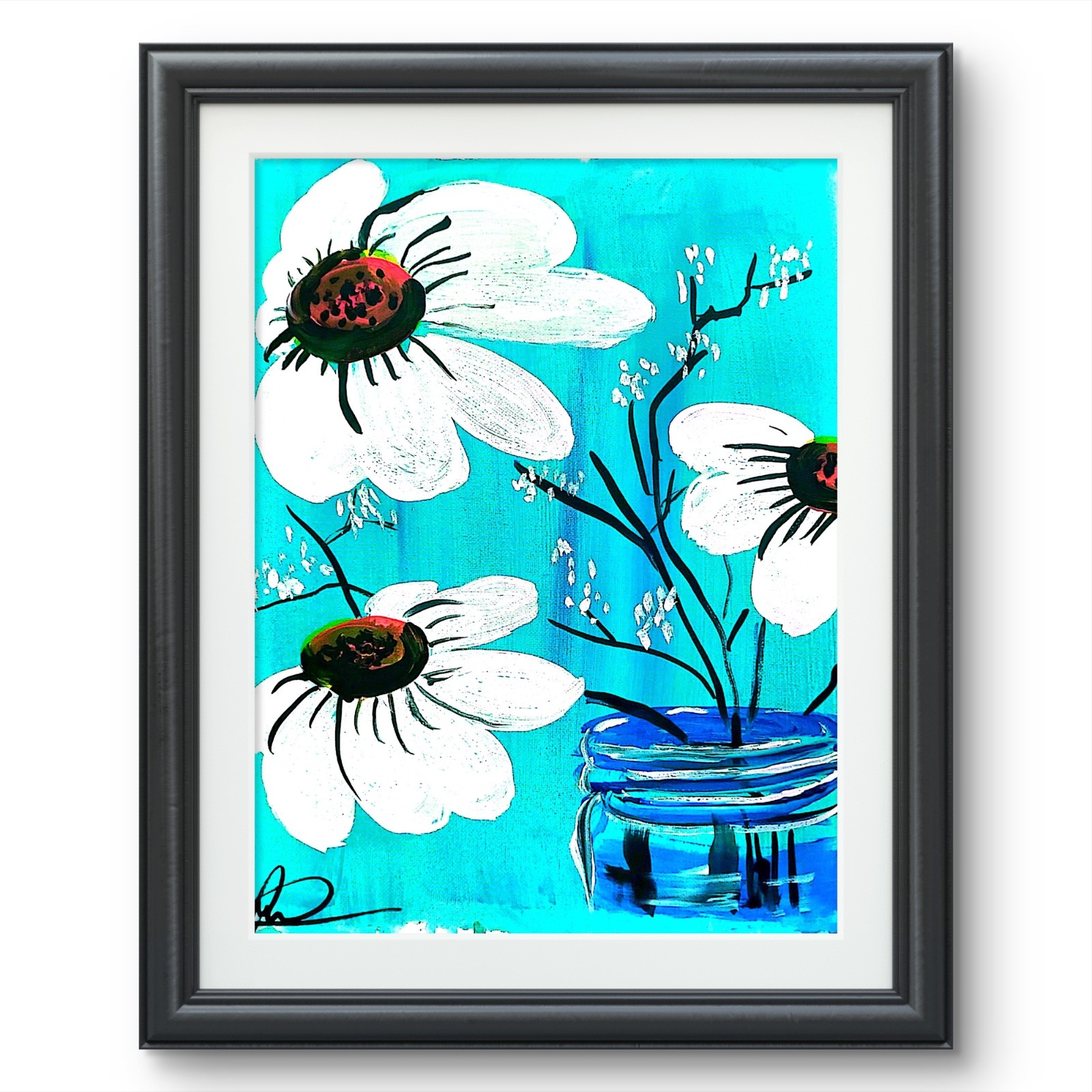 Original art 14 X11 Bleu Sky Flowers CANVAS Colorful Modern Art Acrylic Painting