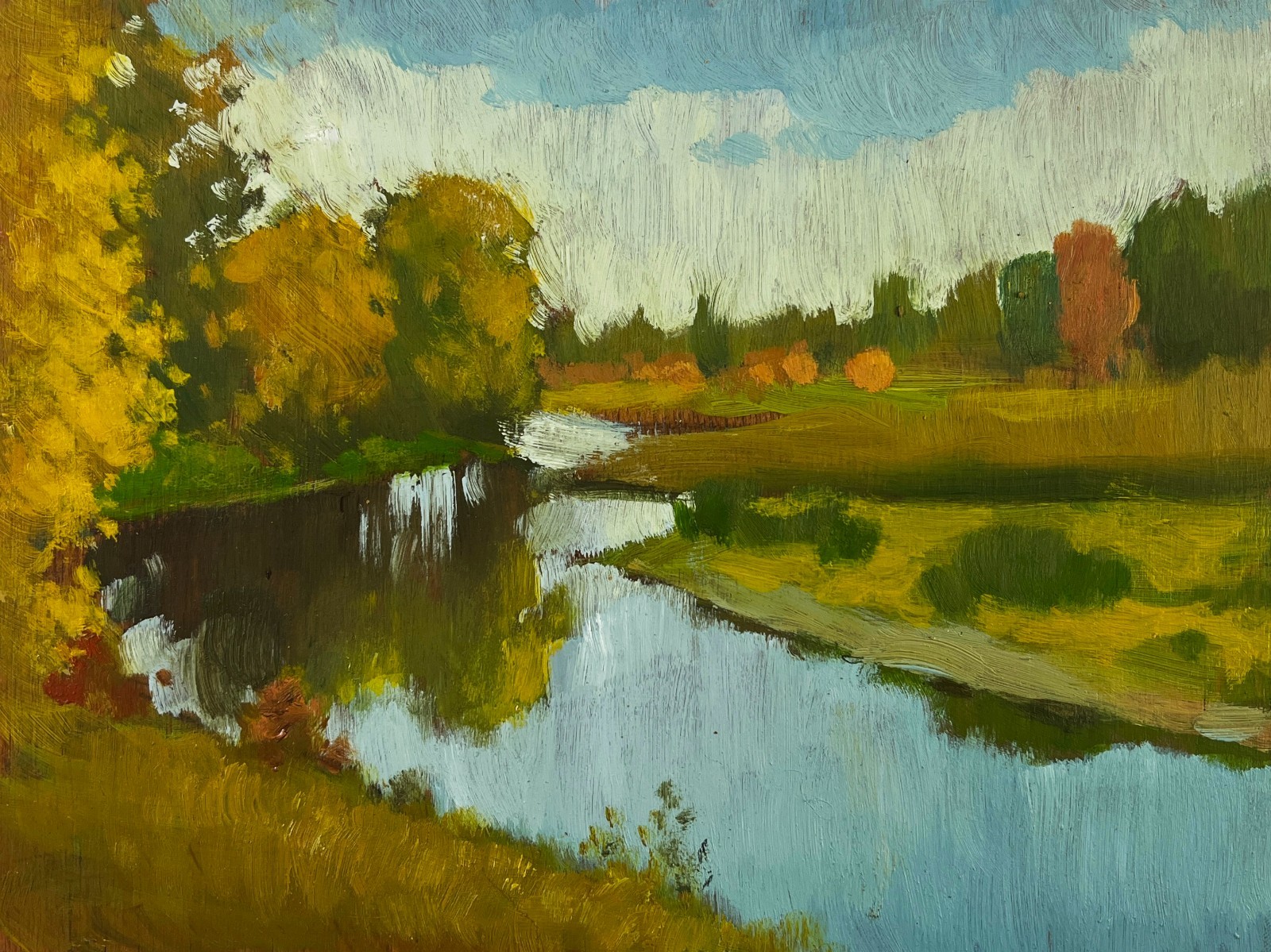 Oil Painting Autumn Landscape With A River View M. Burdylo Original nAAA5046