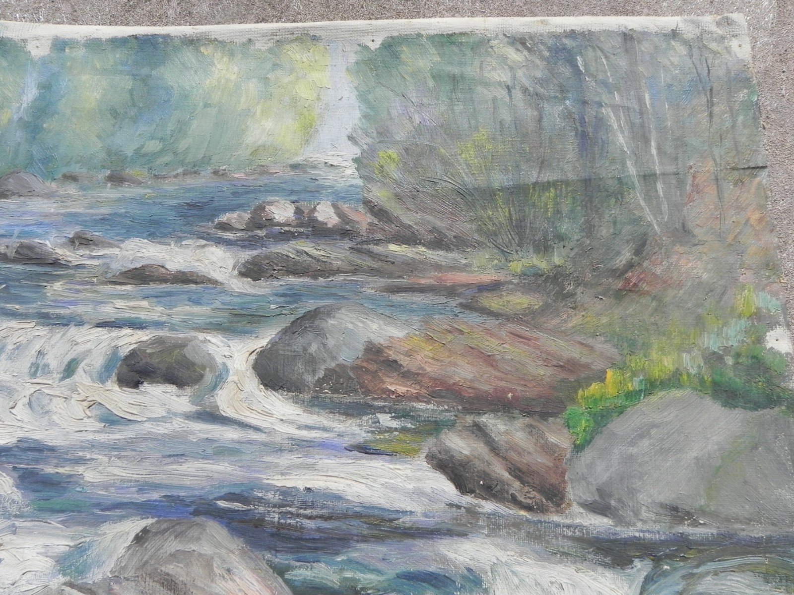 Pair old Connecticut impressionist landscape paintings signed Allen Newton 1927