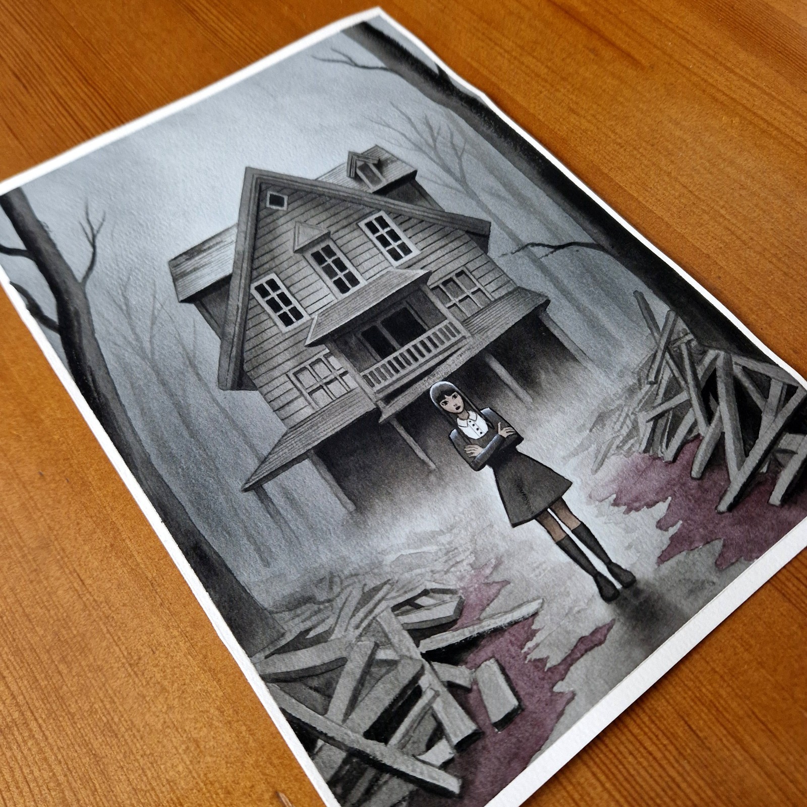 Horror House Painting Original Art Horror Art Landscape Art Watercolor Painting