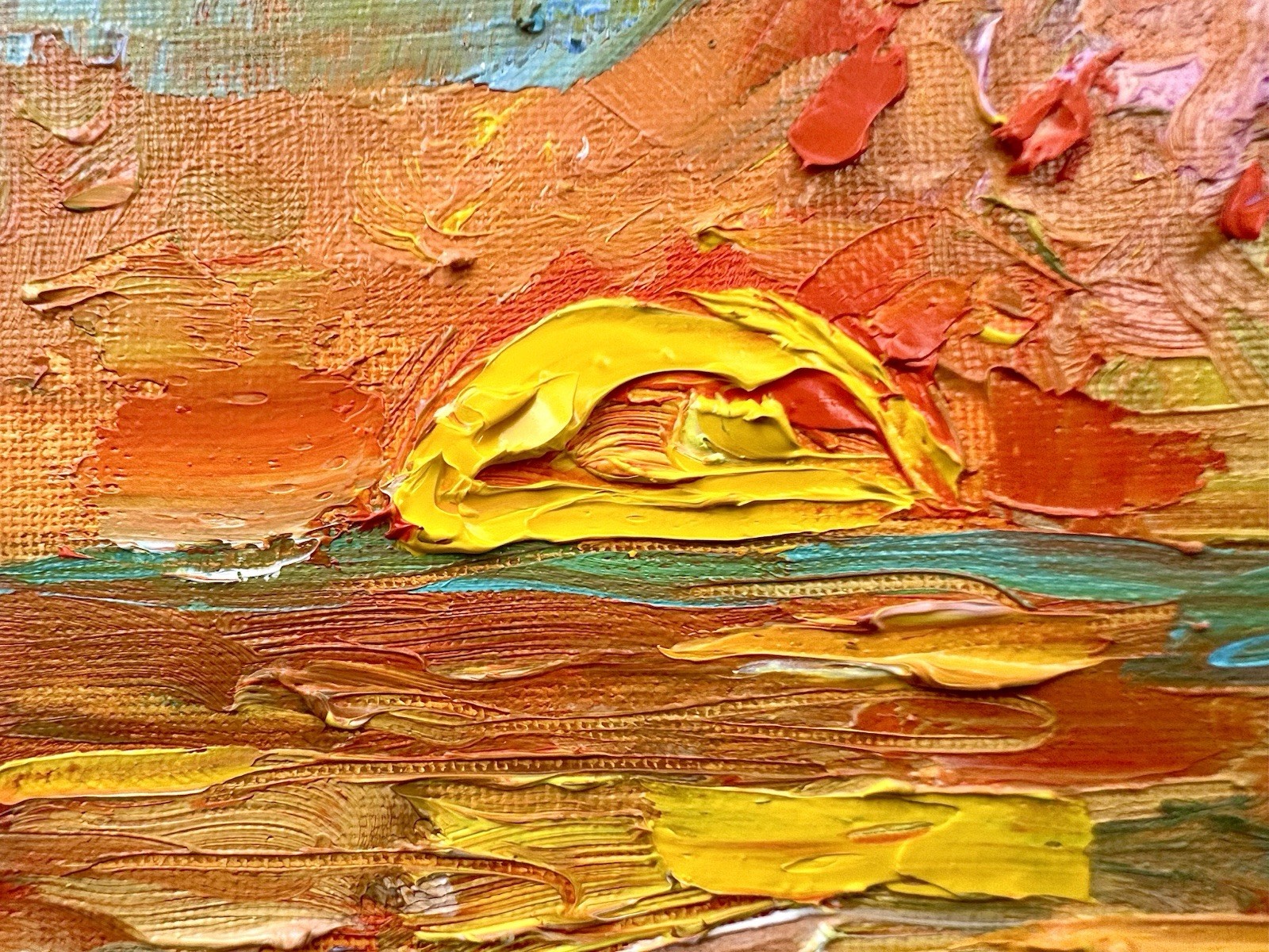 Oil painting ORIGINAL art Flamingo Sunset Ocean landscape Seascape Signed 12×16″