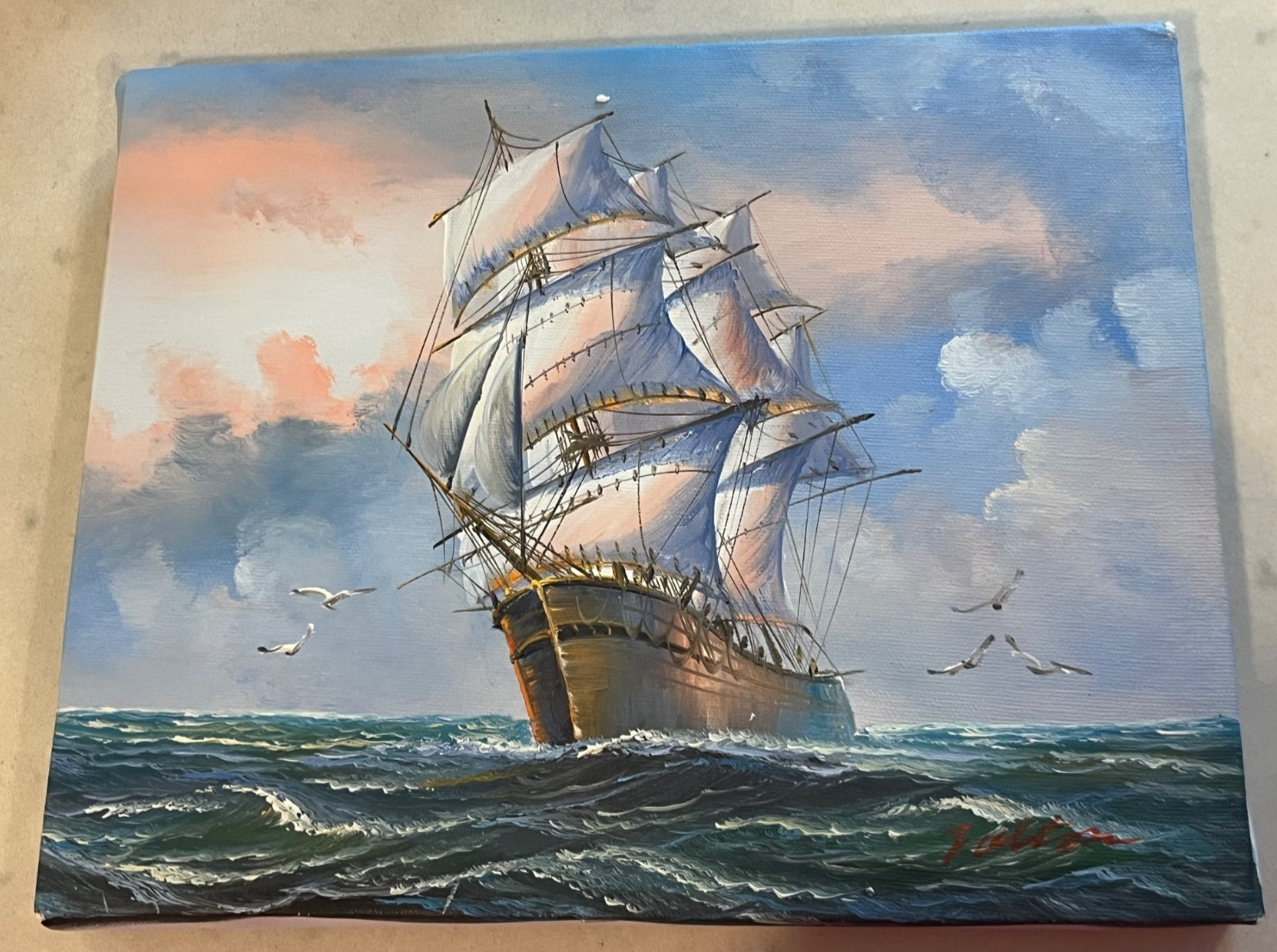 Nautical Oil Painting Signed Fulton Sailing Clipper Ship Ocean Coastal Decor