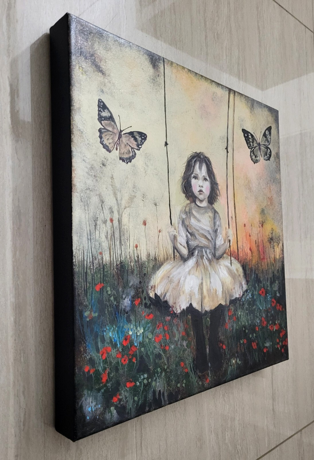 Oil/ Gallery wrap 1.5 in canvas painting* 16 x 16 in (41x41cm)*signed*SWING*
