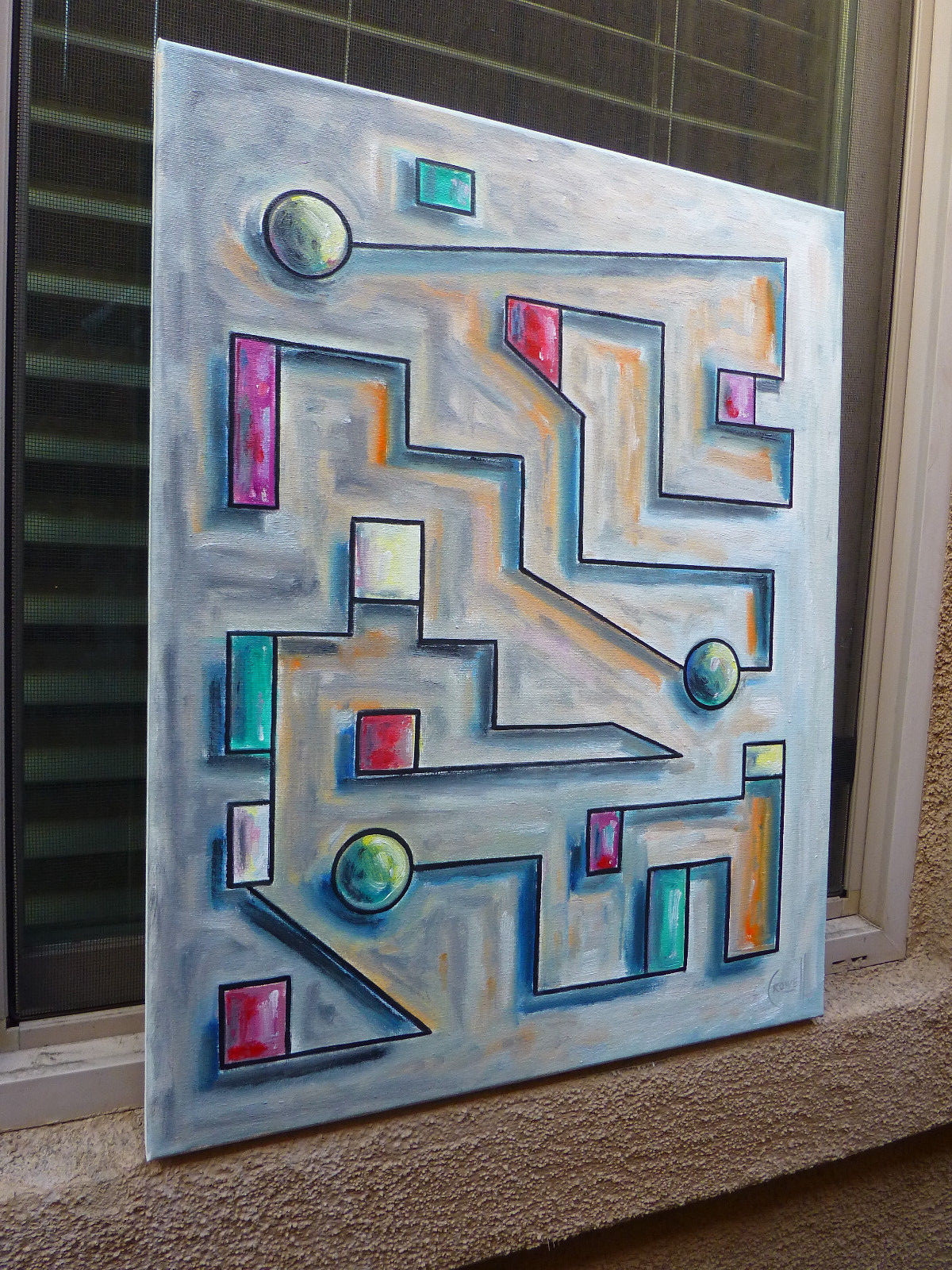 UPSIDE DOWN SIDEWAYS 16×20 abstract canvas collectible painting original CROWELL