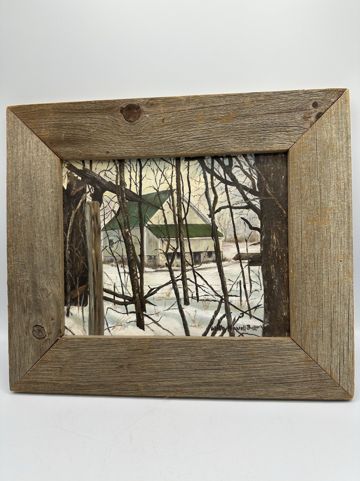 Signed Painting Snowy Barn Landscape Nature Scene Barn Wood Frame Farmhouse