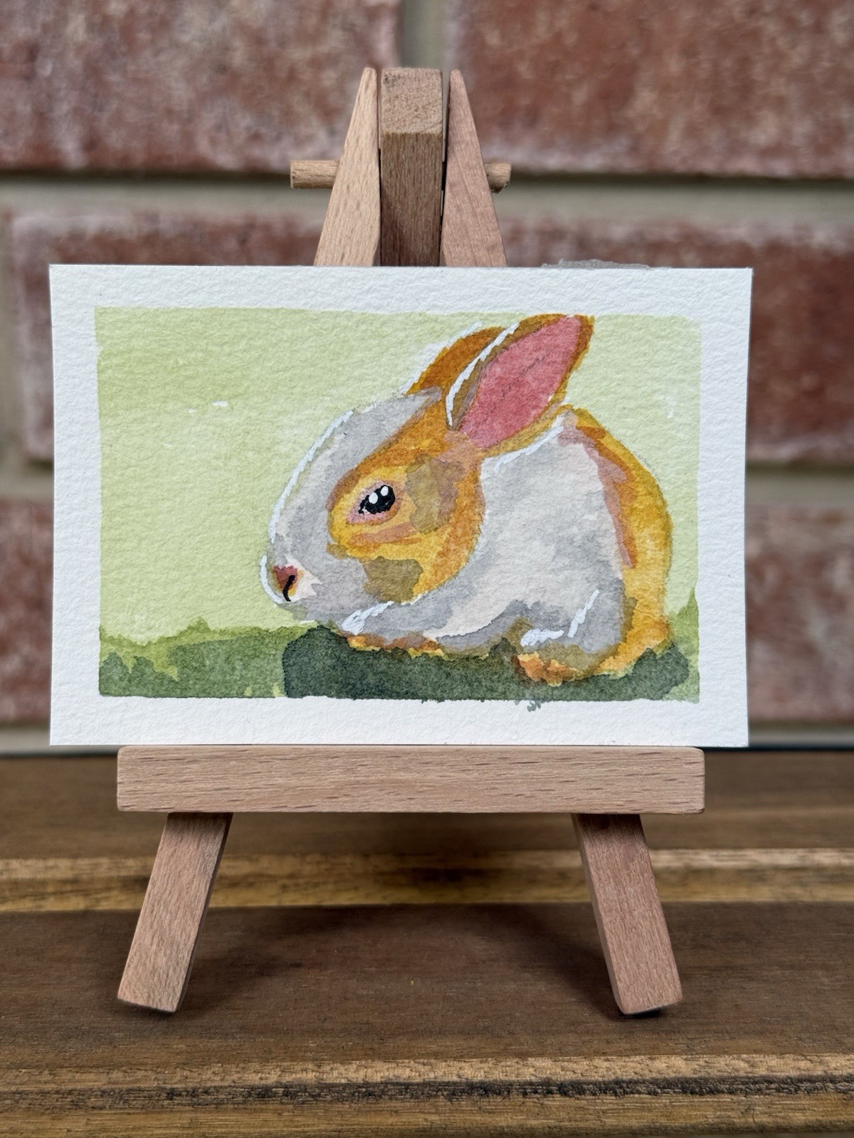 Buttercup ACEO Original Watercolor Bunny Rabbit Painting OOAK Garden Elbeeart